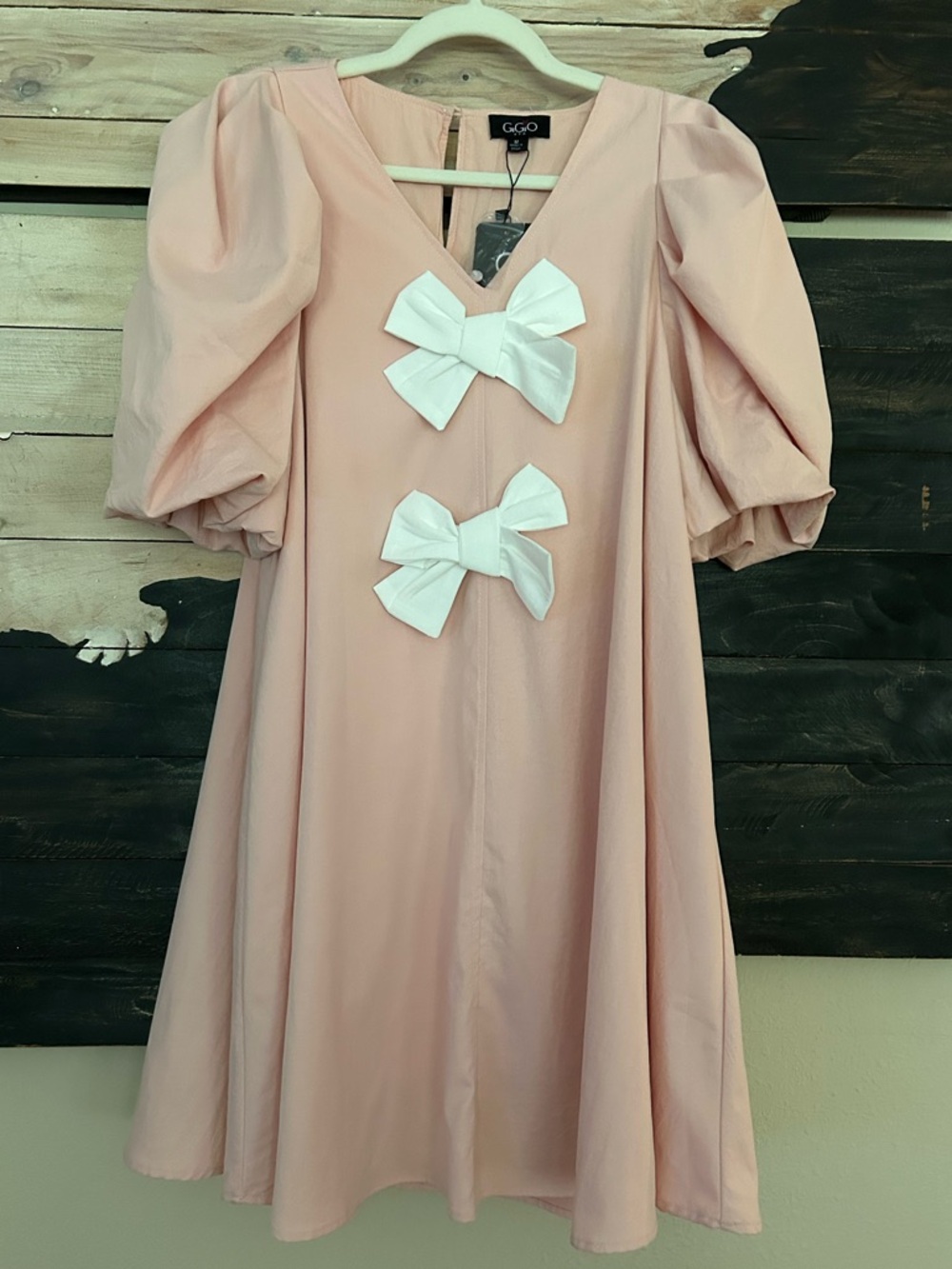 Gigio Puff Balloon Sleeve V-neck Bow A-line Mini Dress